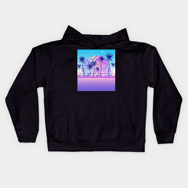 Pastel Palm Sunset Vaporwave Kids Hoodie by edmproject